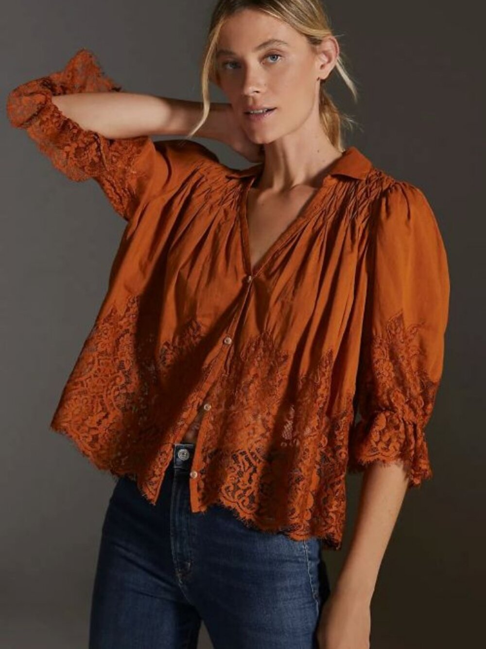 By Anthropologie Victorian Sheer Lace Blouse Size S